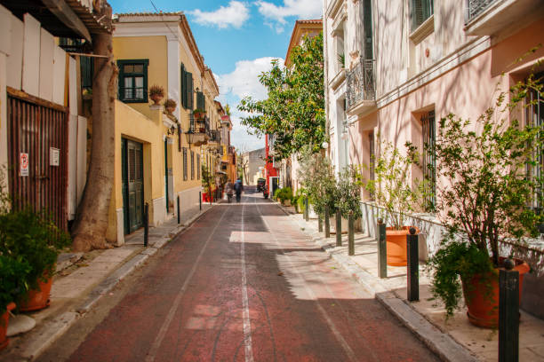 Street in Plaka, Athens, Greece A street with typical architecture in Plaka, Athens, Greece plaka athens stock pictures, royalty-free photos & images