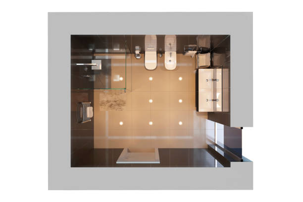 istock 3d illustration of black modern shower room. Top view 1145436330