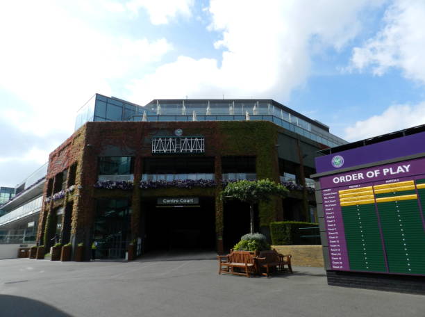 All England Lawn Tennis and Croquet Club after the Championships. Wimbledon, London, United Kingdom. Wimbledon, London, Great Britain, 16 August 2018. All England Lawn Tennis and Croquet Club almost empty atfer the tournament. tennis tournament stock pictures, royalty-free photos & images