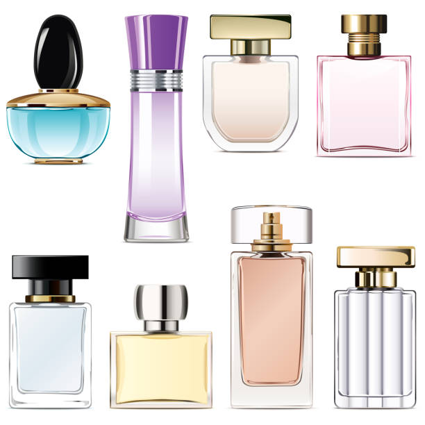ilustraciones, imágenes clip art, dibujos animados e iconos de stock de vector perfume water icons - perfume sprayer