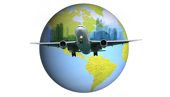 Airplane is flying over the sky for Business trip, Transportation, import-export, logistics management