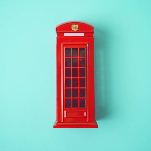 London red telephone booth on blue background. London red telephone booth on blue background. Top view from above London Memorabilia stock pictures, royalty-free photos & images