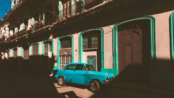 istock Old Teal Vintage Car in Cuba 1145451986