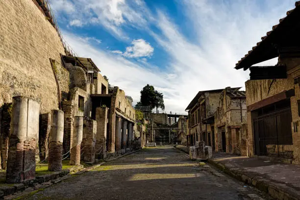 Photo of Partially excavated and restored ancient ruins of Herculaneum, Ercolano, Italy
