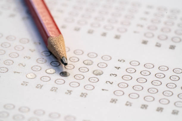 istock close up red pencil on answer sheets, education concept 1145455812