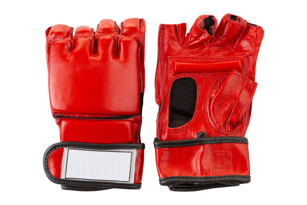 istock a pair of red leather gloves for karate, fingerless, on a white background 1145456186