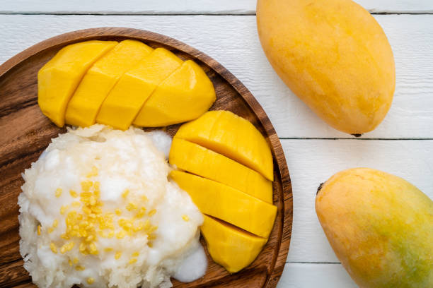 istock Mango sticky rice with coconut milk, famous Thai dessert 1145456253