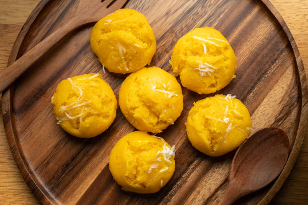 istock Toddy palm cake on wood plate,Thai dessert 1145457019