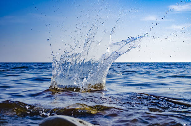 Splashing wave on the Black sea in the day.