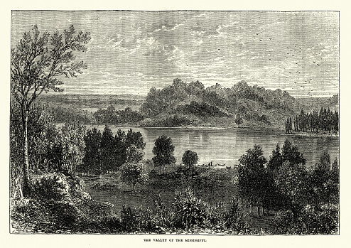 Vintage engraving of the Valley of the Mississippi, 19th Century