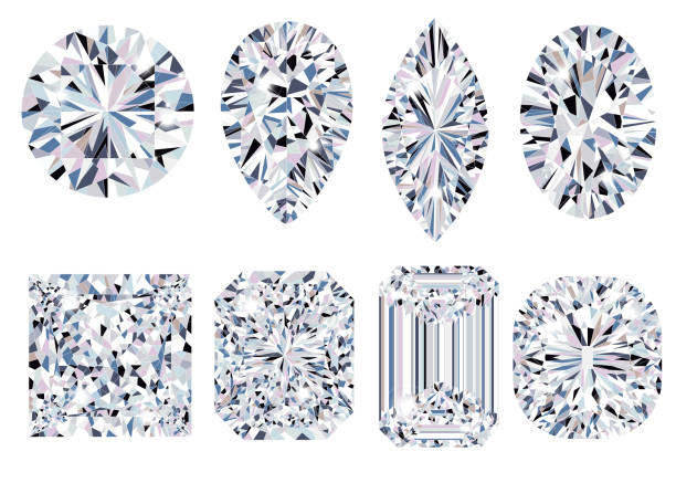 istock Set of sparkling water clear diamonds of various cut shape. Top view 1145459686