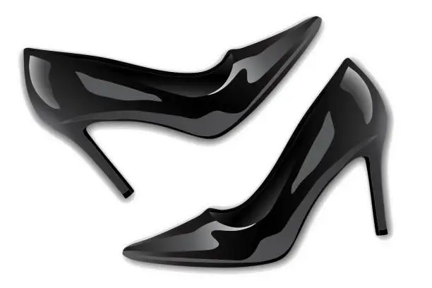 Vector illustration of Modern fashionable classic shoes, female black high heeled shoes top view