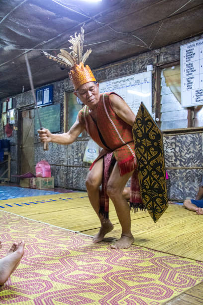 malásia: dança tradicional iban - iban tribe - fotografias e filmes do acervo