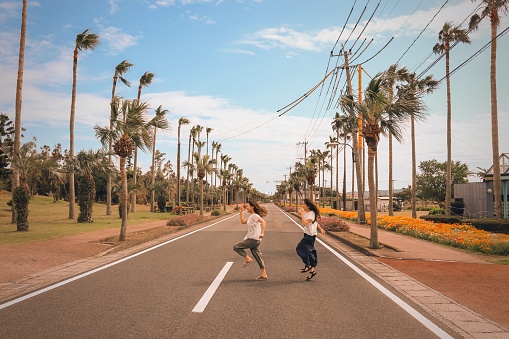 Two girls enjoy vacation