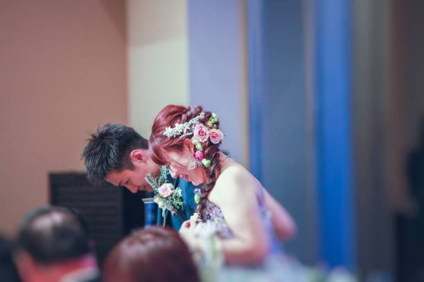 istock Bride and groom is bowing for all guest their wedding 1145466827