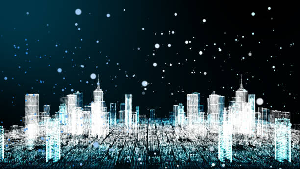 istock Smart city, power digital technology for future smart cities and business cities concept, 3D rendering simulation building. 1145470637