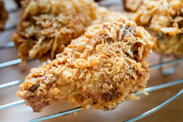 Close up of crispy fried chicken