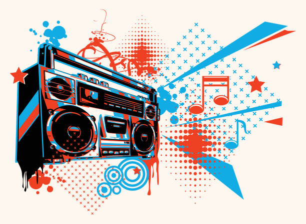 ilustraciones, imágenes clip art, dibujos animados e iconos de stock de graffiti de música de boombox funky - funky background