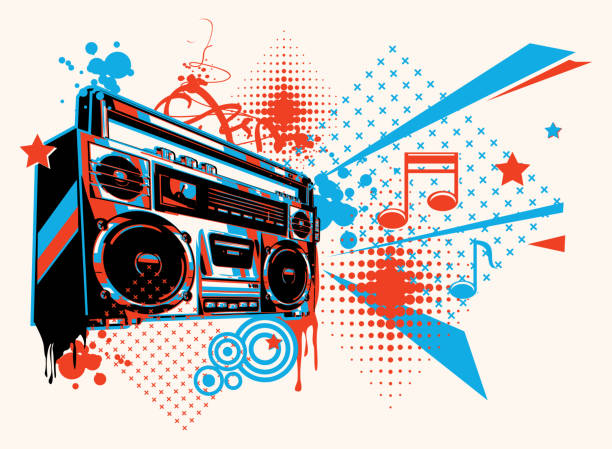Funky boombox music graffiti decorative vector artwork radio designs stock illustrations