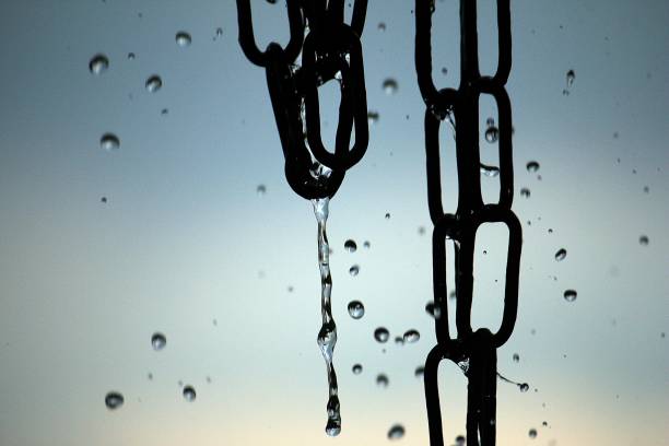 rain with a rain chain in the garden