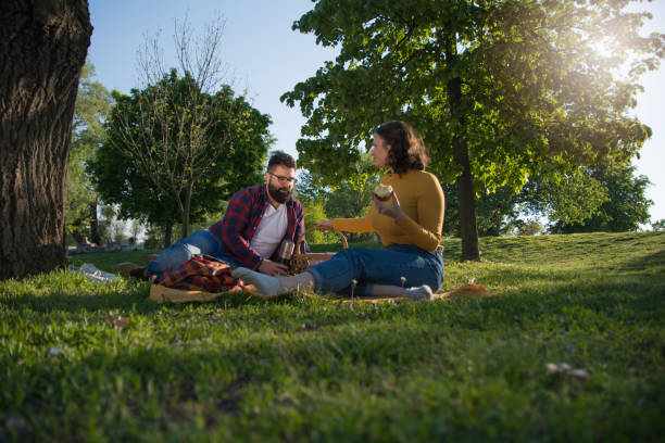 istock Young couple enjoying on picnic 1145473635