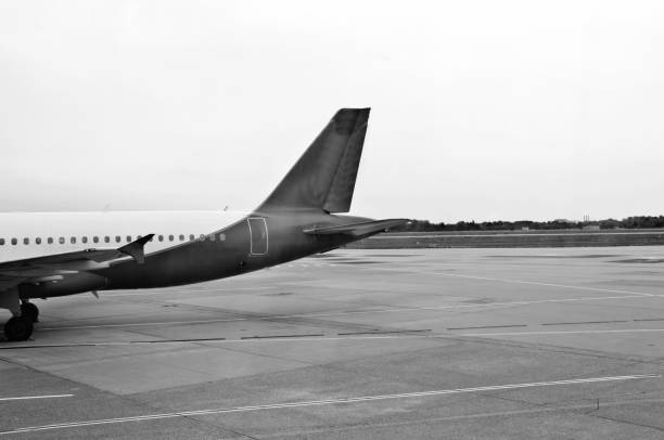 istock The tail of an airplane. Black and white 1145476854