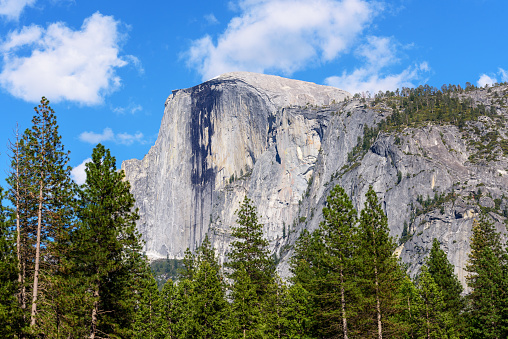 Clouds on half dome in springtime Yosemite national park