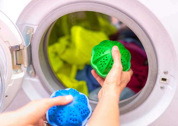 Laundry eco washing thermoplastic spheres stock photo