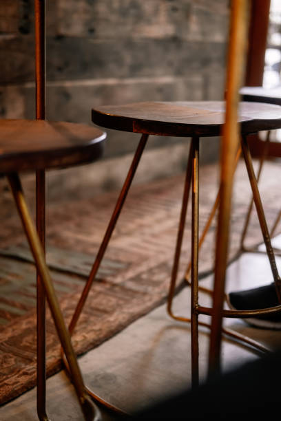 Rustic wood and bronze metal bar stool