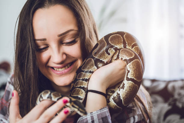 istock Young woman and her pet snake 1145490941