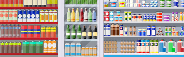 istock Supermarket shelves with groceries. 1145492890