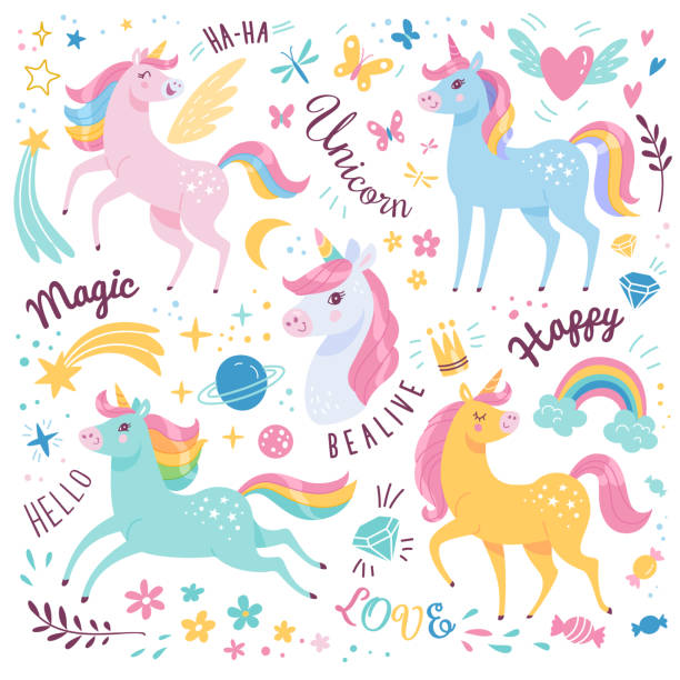 unicorns sammlung. - unicorn stock-grafiken, -clipart, -cartoons und -symbole