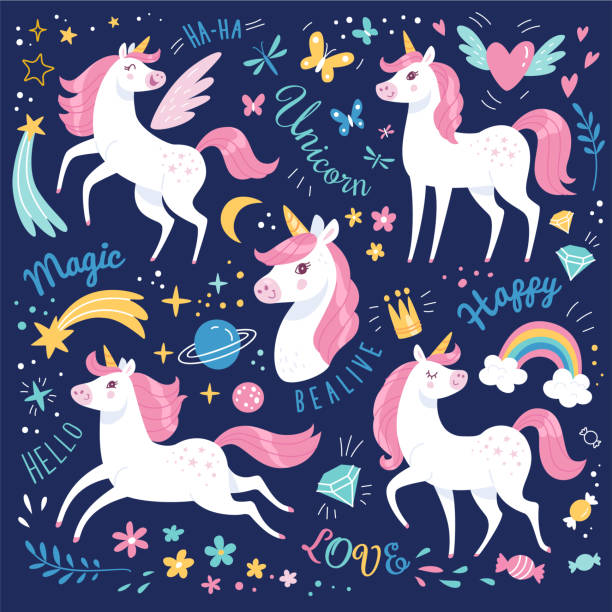 Unicorns collection. vector art illustration