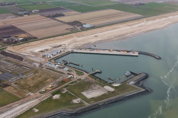 istock Aerial view service harbor at Dutch island Texel 1145496200