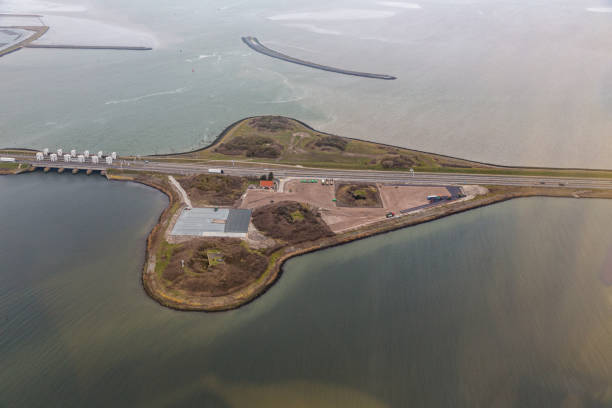 istock Aerial view Dutch dike Afsluitdijk between IJsselmeer and Wadden Sea 1145496203