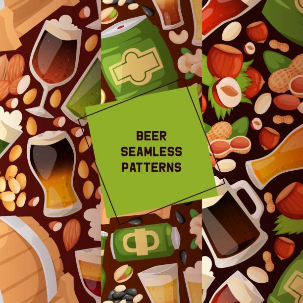 비어 하우스 양조장 벡터 원활한 패턴 비 비어 머 그 맥주 - pistachio beer nuts nut backgrounds stock illustrations