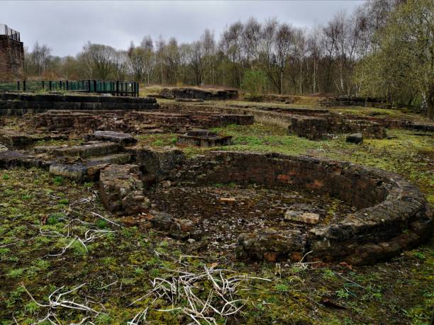 landmarks of scotland - ruins of old ironworks in coatbridge - lanarkshire imagens e fotografias de stock