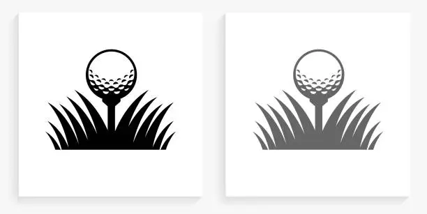 Vector illustration of Golf Ball Black and White Square Icon