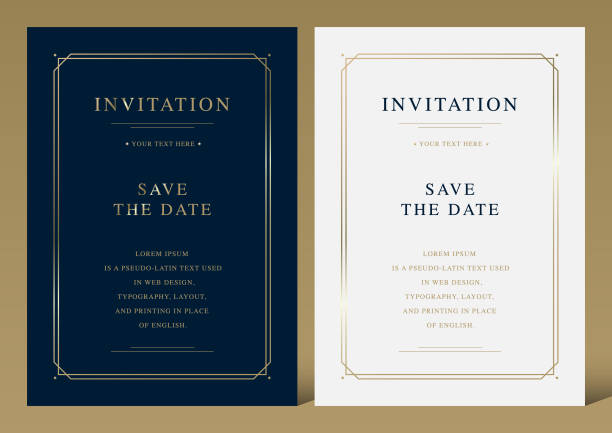 ilustraciones, imágenes clip art, dibujos animados e iconos de stock de plantilla de tarjeta de invitación de lujo vectorial de oro vintage - invitation card