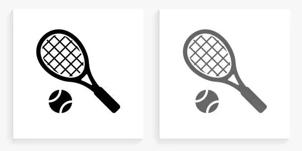 Vector illustration of Tennis Black and White Square Icon