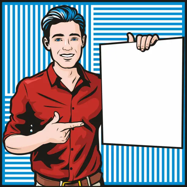 Vector illustration of Man With Blank Sign