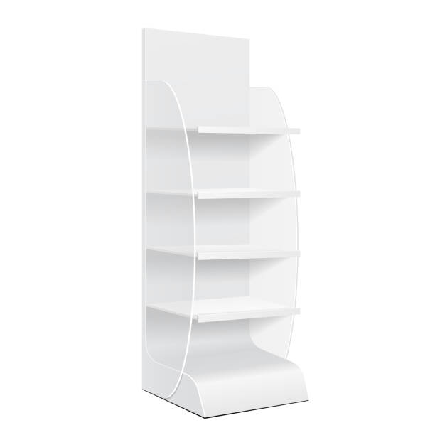 istock White Cardboard Floor Display Rack For Supermarket Blank Empty Displays With Shelves Products Mock Up. Illustration Isolated On White Background. Ready For Your Design. Product Packing. Vector EPS10 1145513220