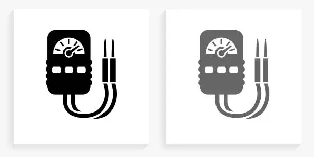 Vector illustration of Ammeter Black and White Square Icon