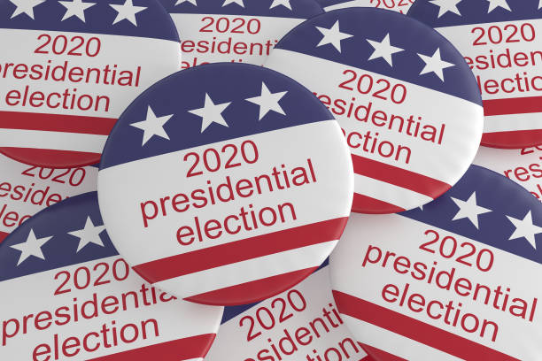 istock Pile of 2020 Presidential Election Buttons With US Flag, 3d illustration 1145524708