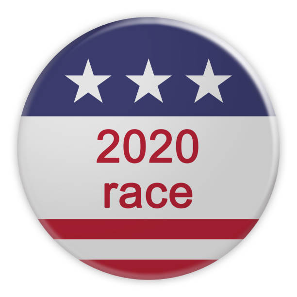 istock 2020 Race Button With US Flag, 3d illustration Isolated On White Background 1145524733