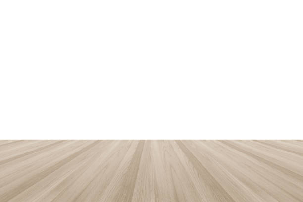 istock Isolated wood floor or  tabletop  with edge on white wall background in light  sepia brown 1145532255