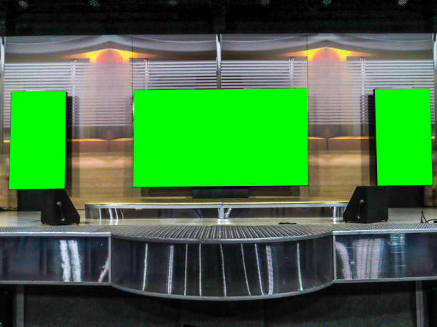Chroma key screens in stage stock photo