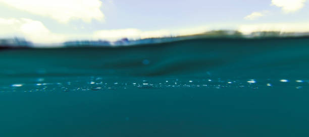 istock Blue Water Surface and Sky, Lake Underwater Split Photo,  Above and Below Waterline, Double landscape. 1145536501