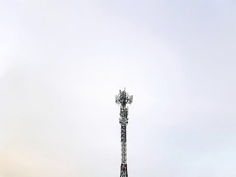 Low Angle View of High Section of Telecommunication Tower Clear Sky