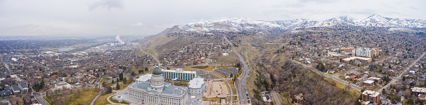Aerial panorama of Downtown Salt Lake City Utah drone photo